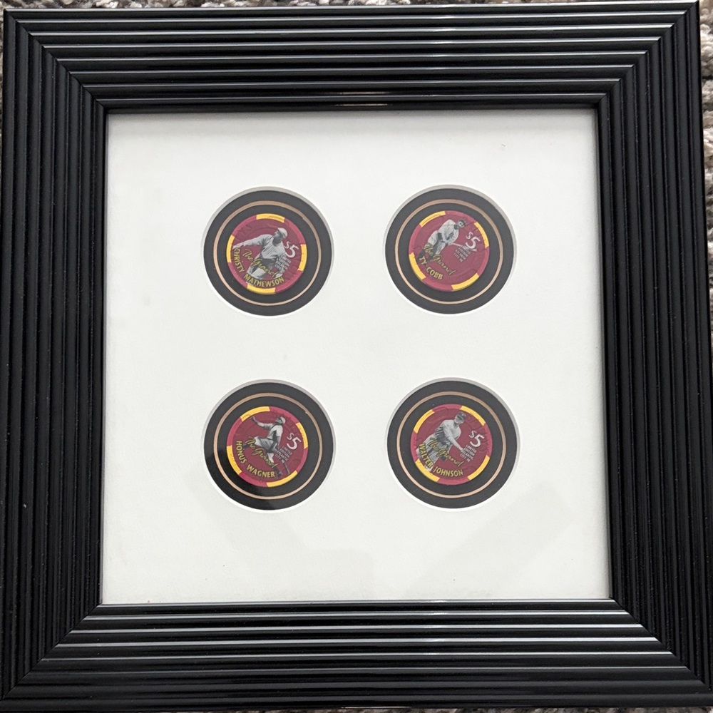 Bally’s The Grand 4 piece framed $5 poker chips.